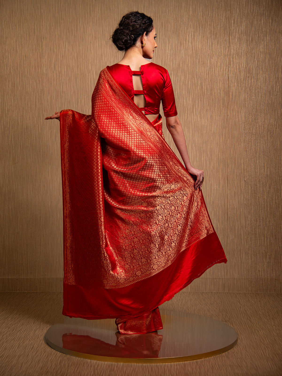 Red Satin Brocade Handloom Banarasi Saree - Sacred Weaves