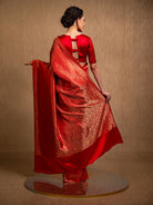 Red Satin Brocade Handloom Banarasi Saree - Sacred Weaves