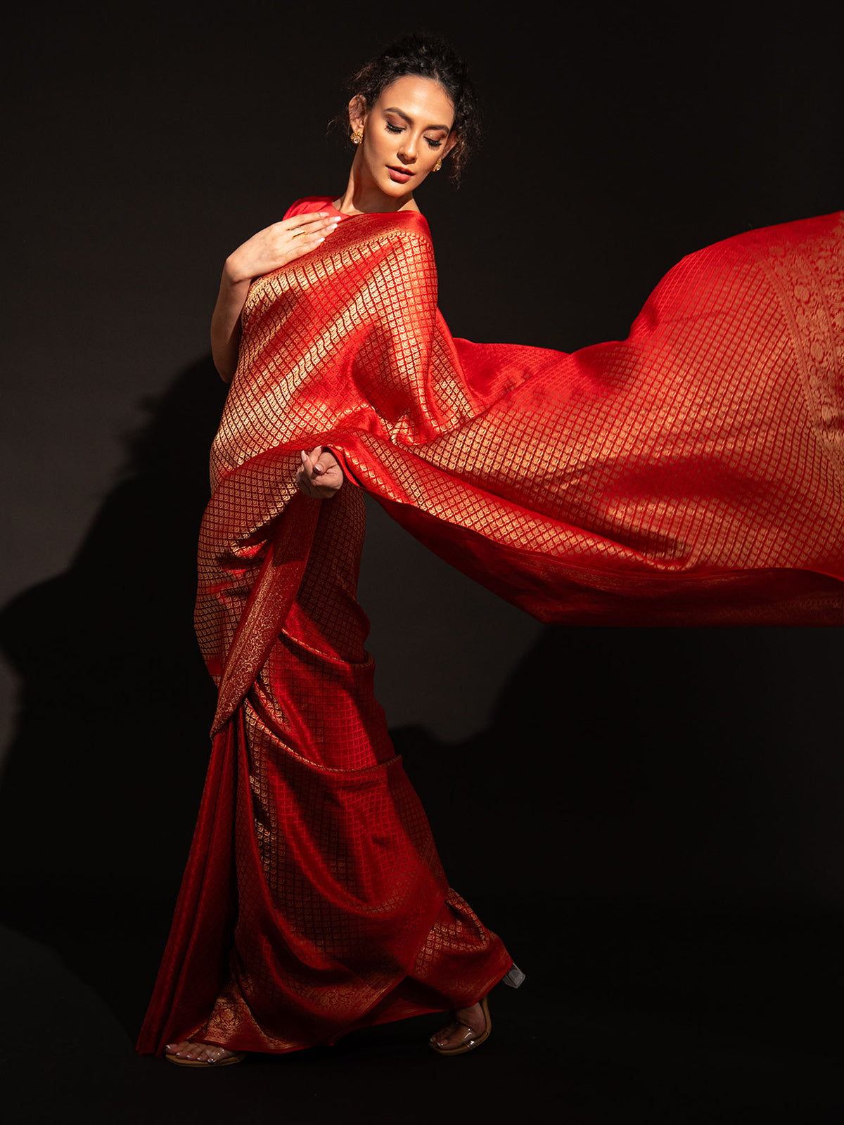 Red Satin Brocade Handloom Banarasi Saree - Sacred Weaves
