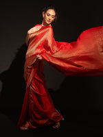 Red Satin Brocade Handloom Banarasi Saree - Sacred Weaves