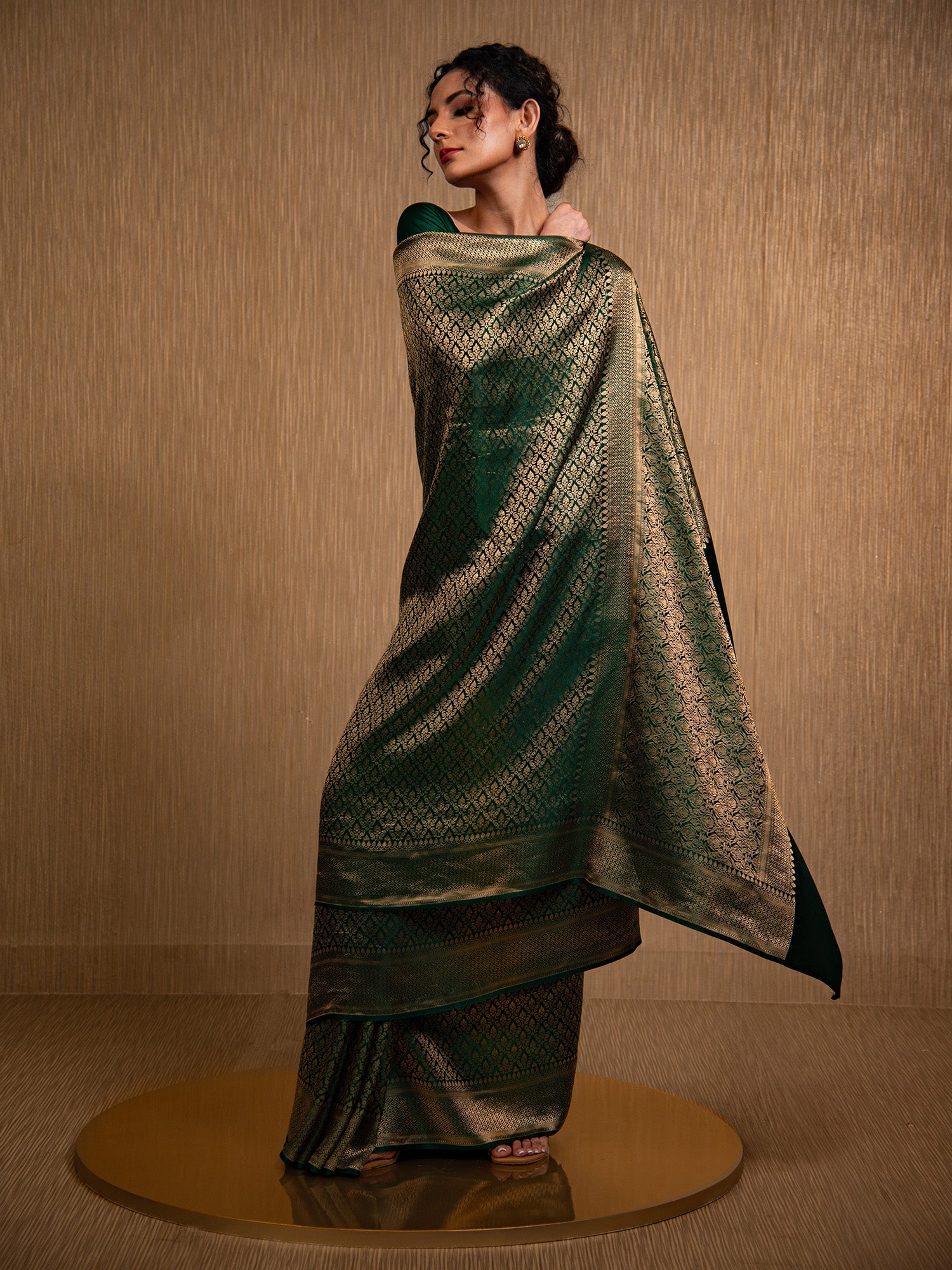 Bottle Green Satin Brocade Handloom Banarasi Saree - Sacred Weaves