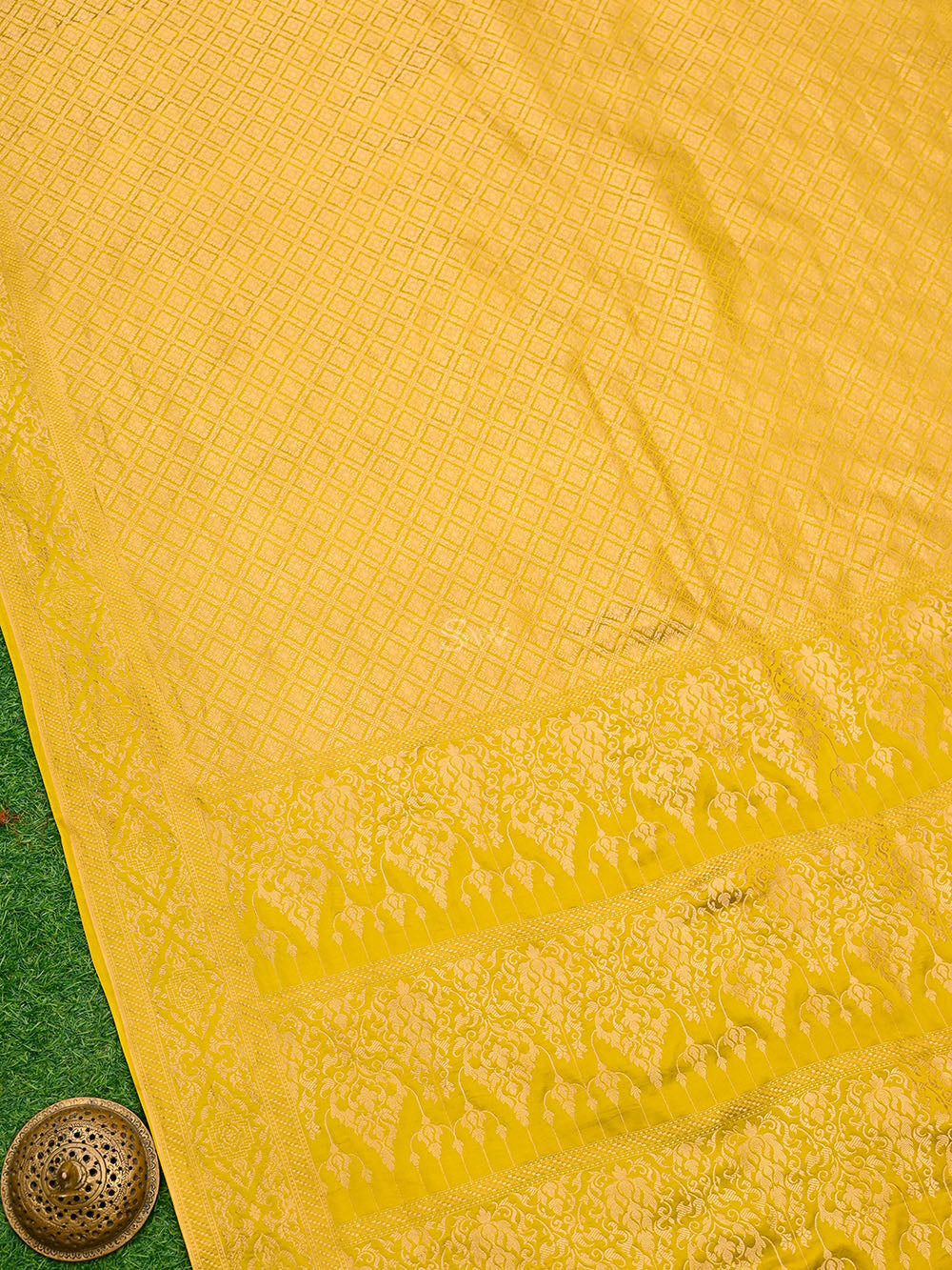 Mustard Satin Brocade Handloom Banarasi Saree - Sacred Weaves
