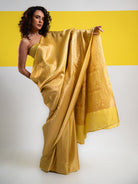 Yellow Green Satin Brocade Handloom Banarasi Saree - Sacred Weaves