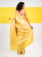 Yellow Green Satin Brocade Handloom Banarasi Saree - Sacred Weaves