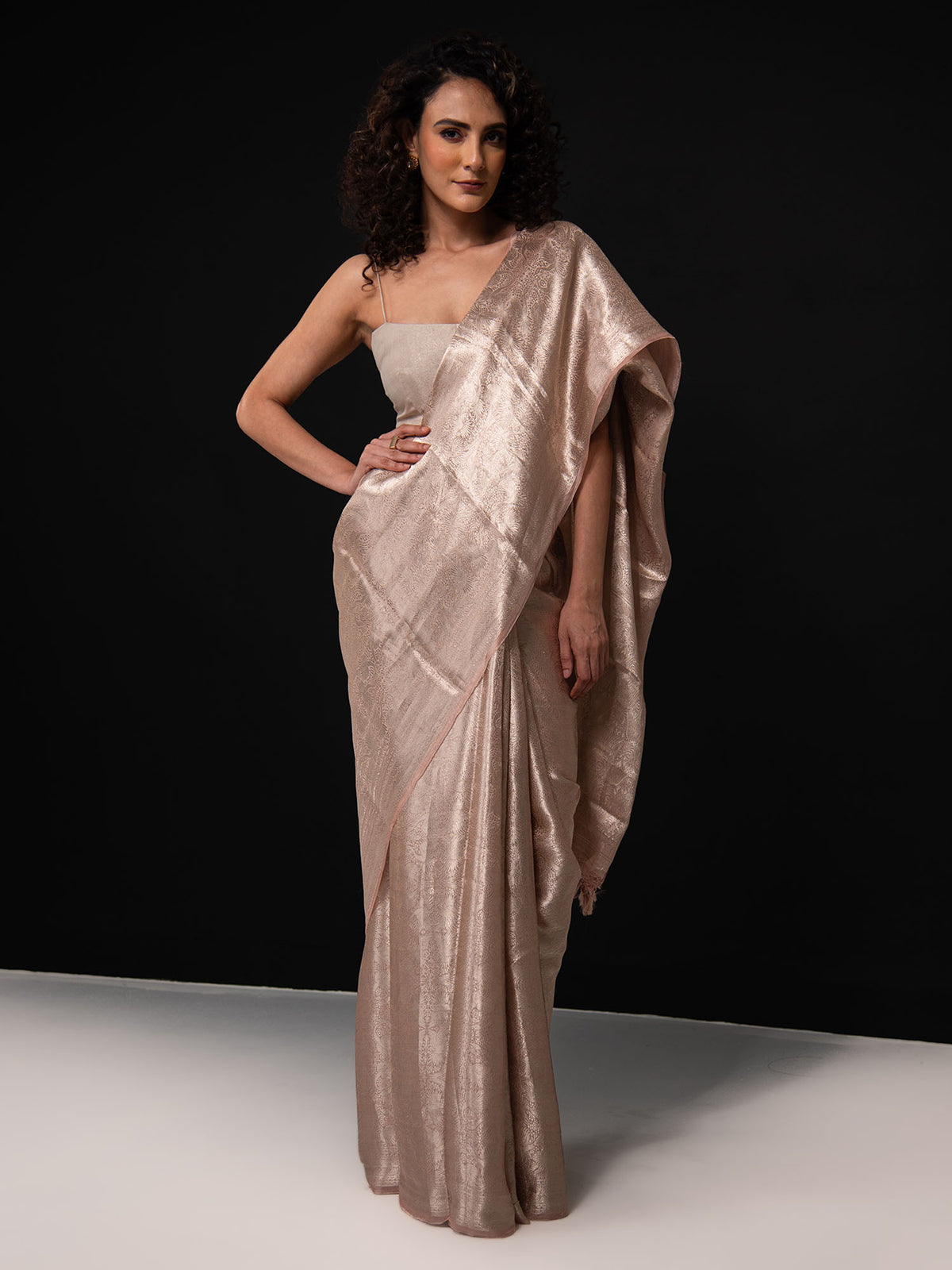 Dusky Pink Tissue Brocade Handloom Banarasi Saree - Sacred Weaves