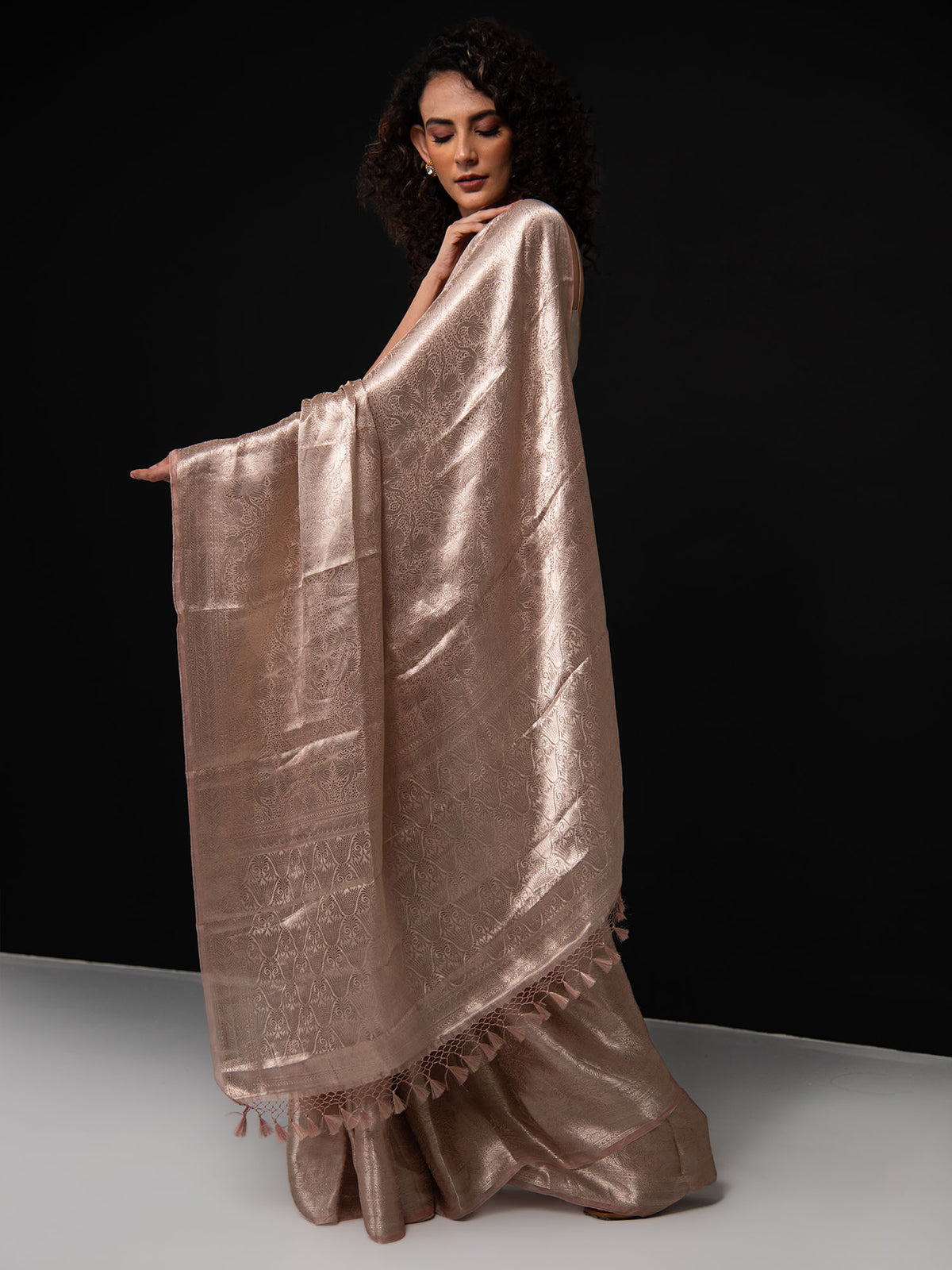 Dusky Pink Tissue Brocade Handloom Banarasi Saree - Sacred Weaves