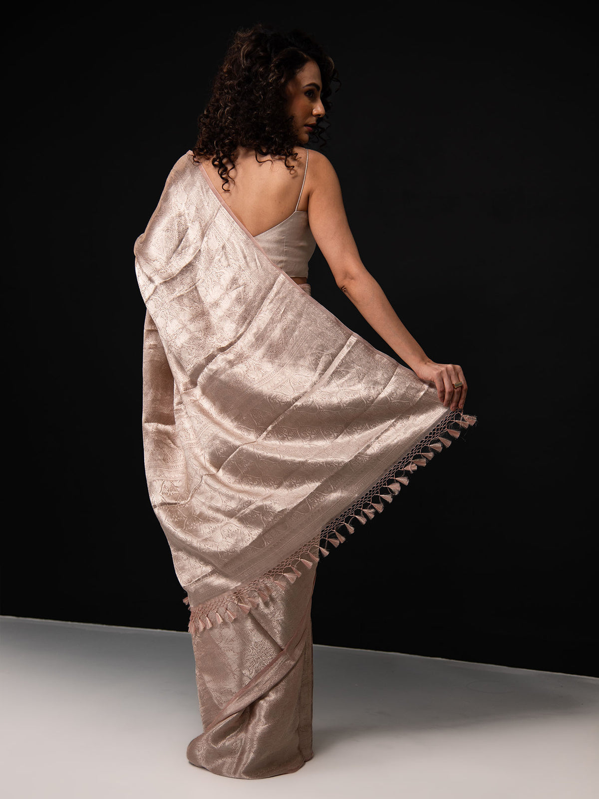 Dusky Pink Tissue Brocade Handloom Banarasi Saree - Sacred Weaves