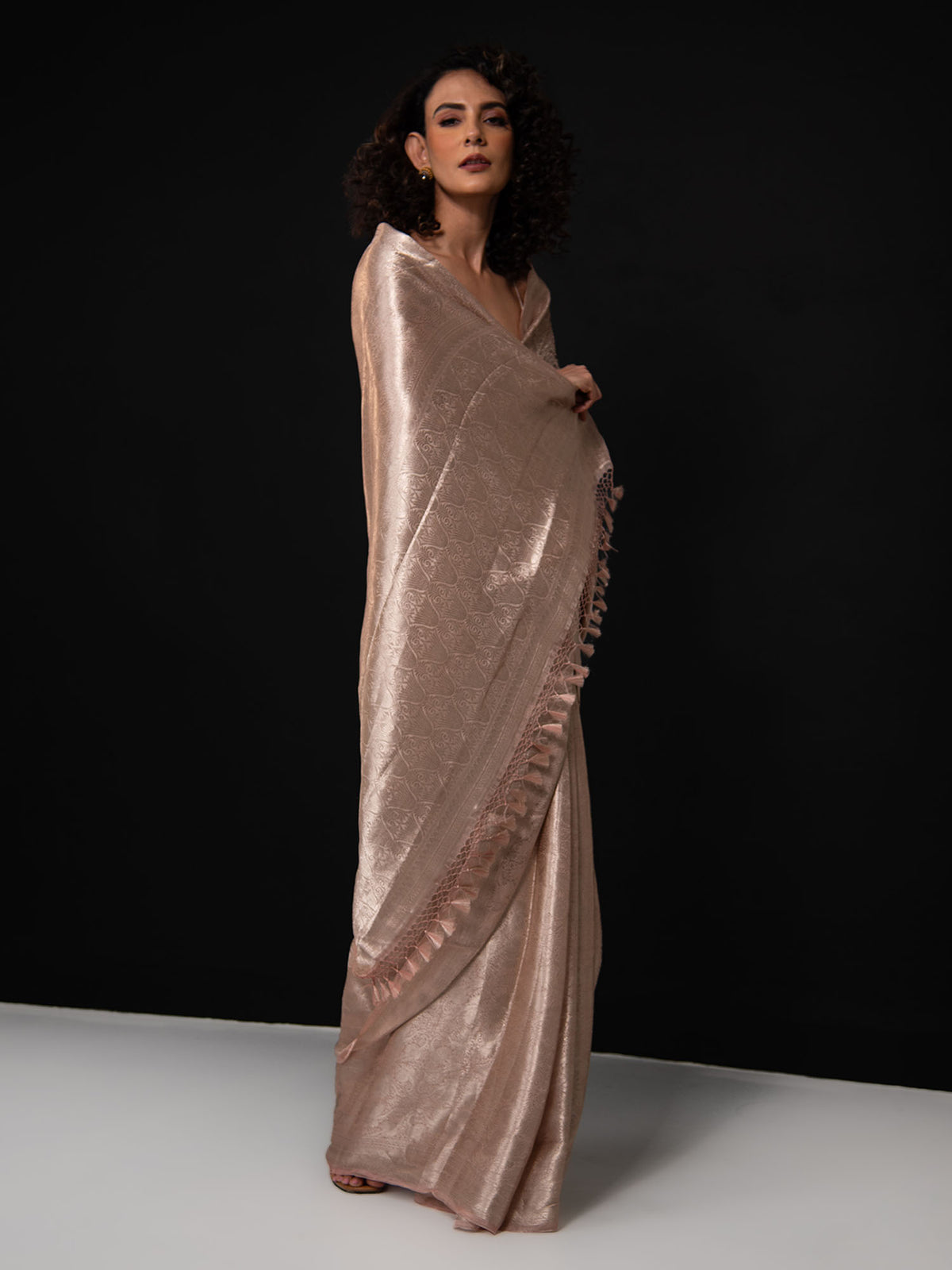 Dusky Pink Tissue Brocade Handloom Banarasi Saree - Sacred Weaves