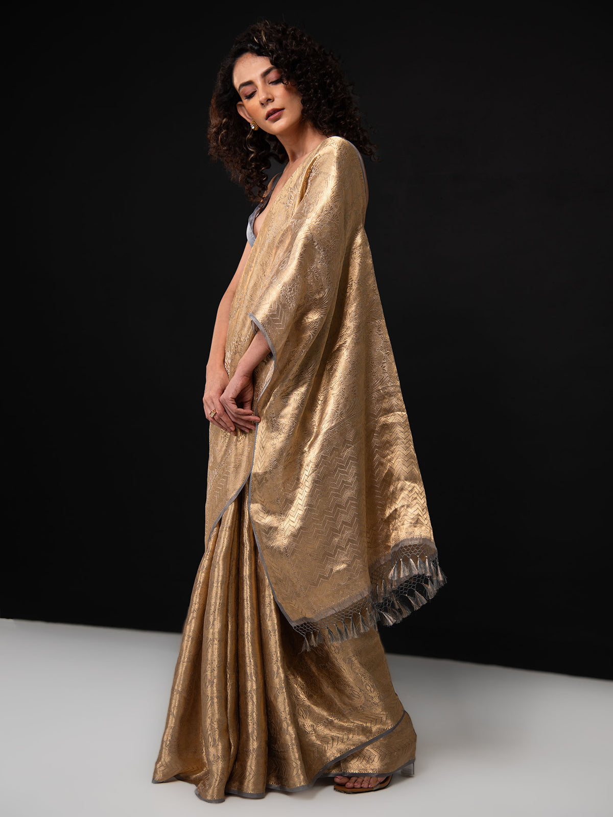 Grey Tissue Brocade Handloom Banarasi Saree - Sacred Weaves