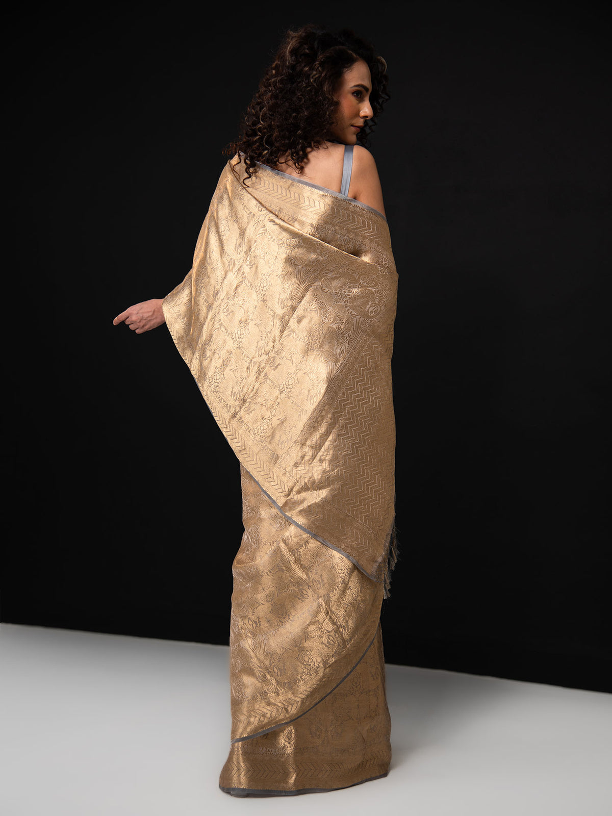 Grey Tissue Brocade Handloom Banarasi Saree - Sacred Weaves
