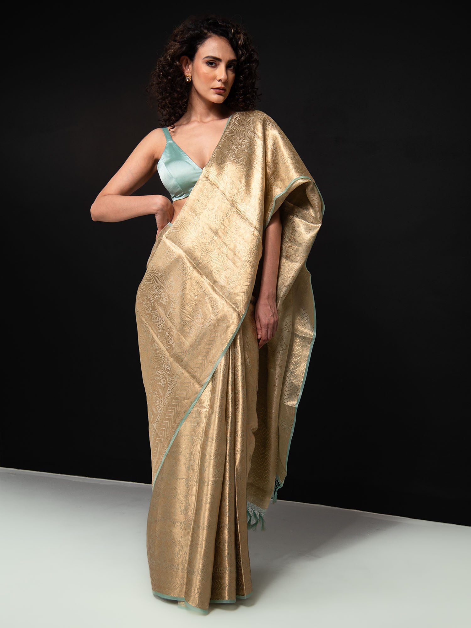 Aqua Green Tissue Brocade Handloom Banarasi Saree -Sacred Weaves