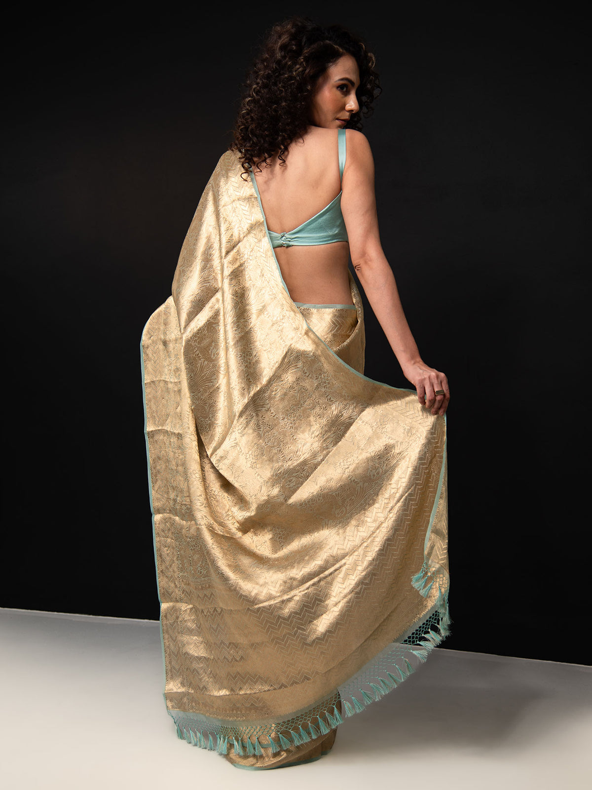 Aqua Green Tissue Brocade Handloom Banarasi Saree -Sacred Weaves