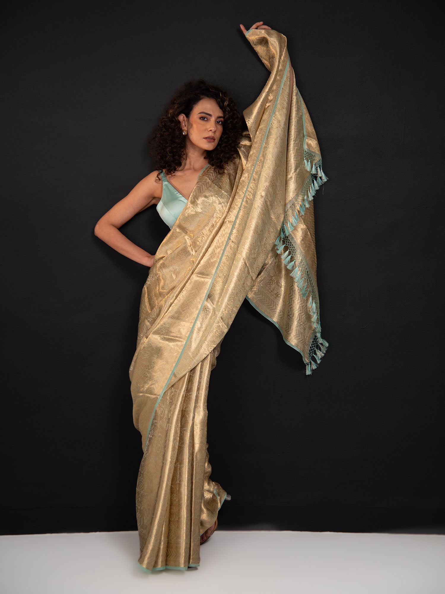 Aqua Green Tissue Brocade Handloom Banarasi Saree -Sacred Weaves