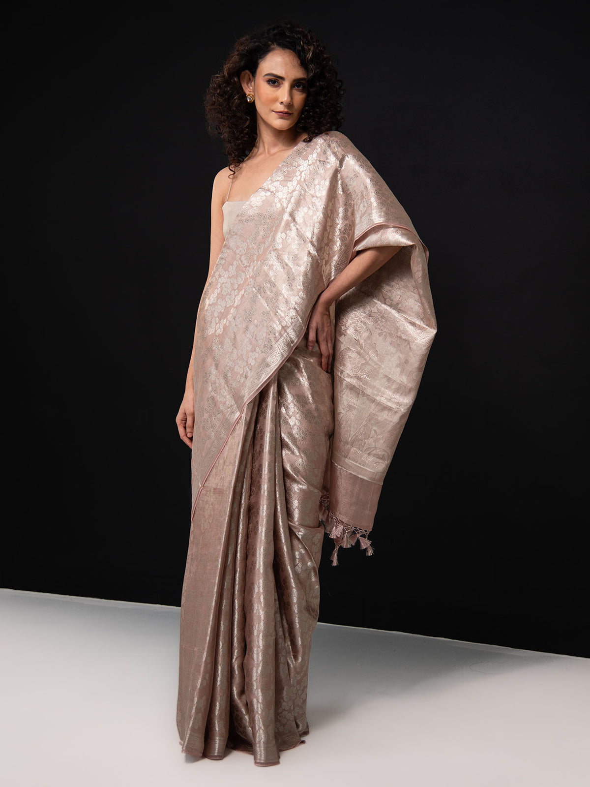 Dusky Pink Tissue Brocade Handloom Banarasi Saree - Sacred Weaves