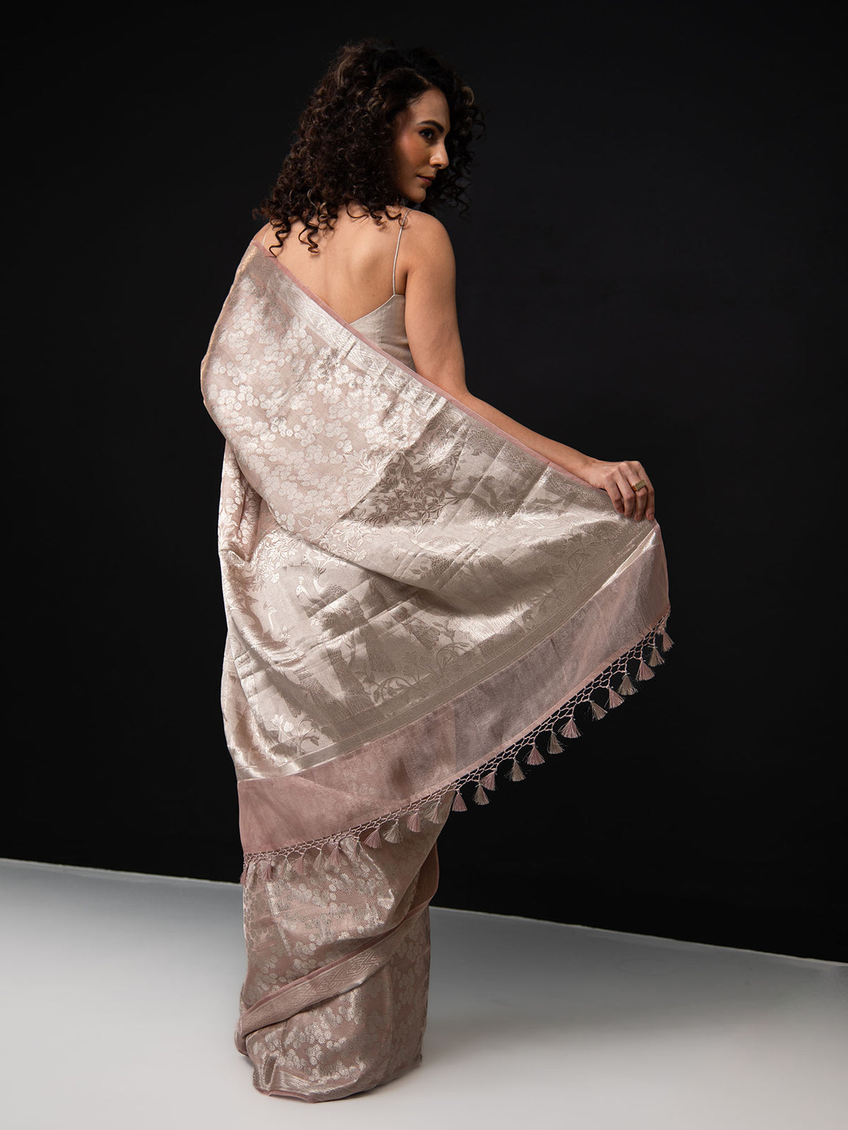 Dusky Pink Tissue Brocade Handloom Banarasi Saree - Sacred Weaves