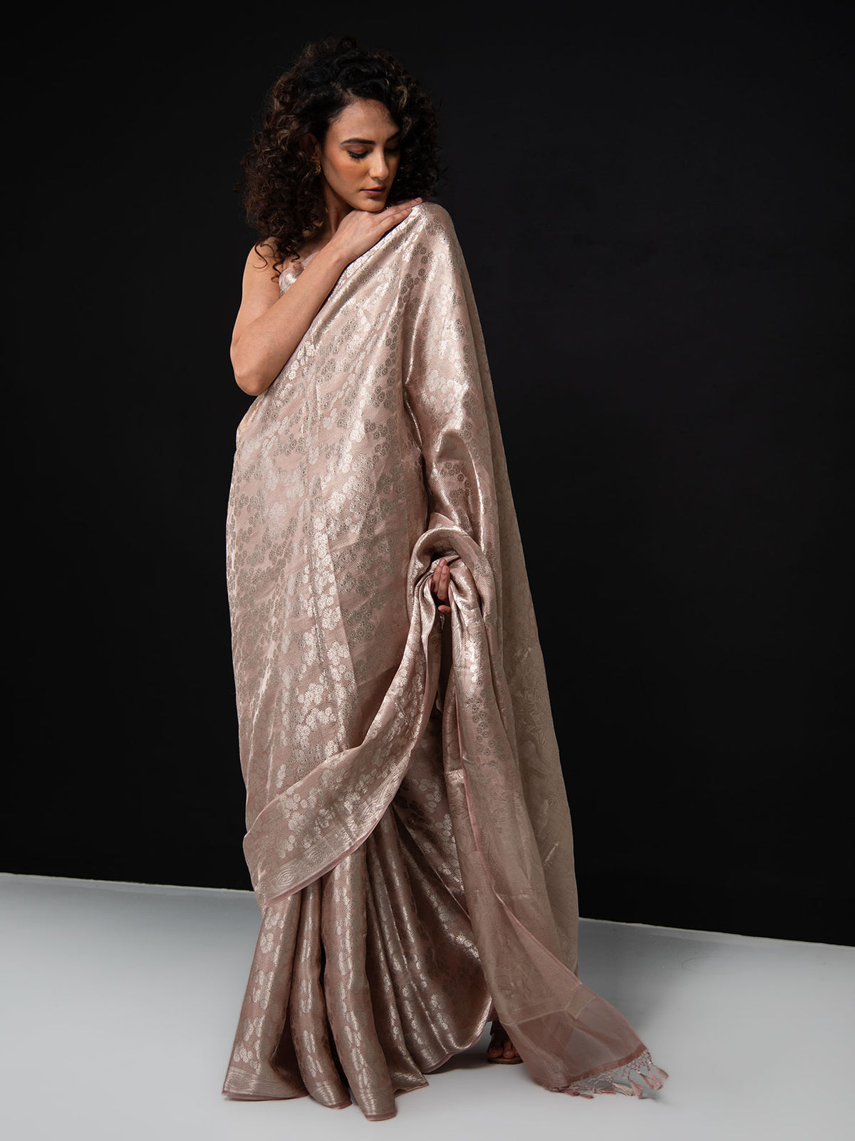 Dusky Pink Tissue Brocade Handloom Banarasi Saree - Sacred Weaves