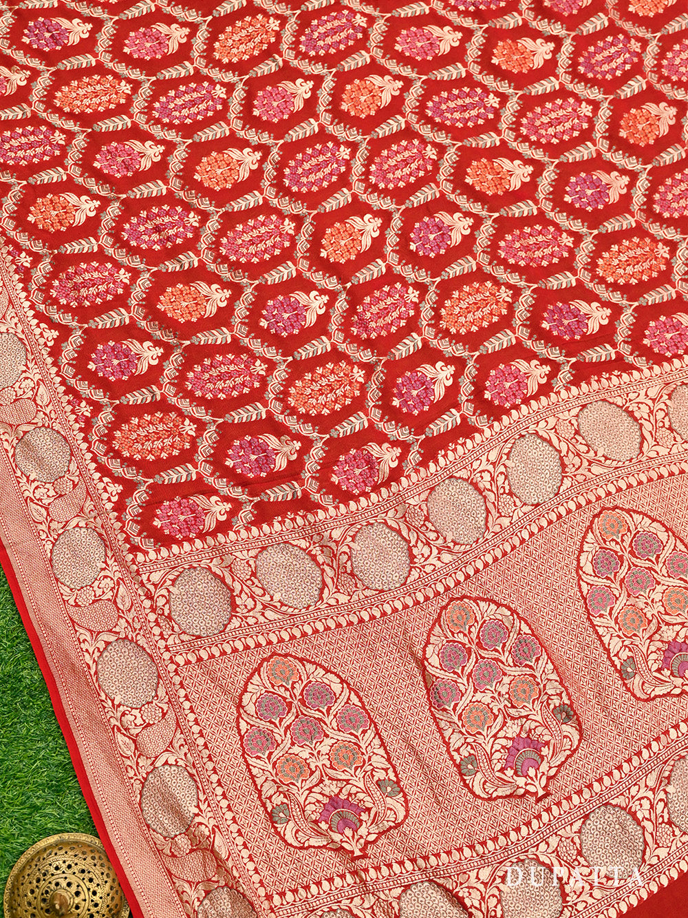 Red Meenakari Khaddi Georgette Handloom Banarasi Suit - Sacred Weaves