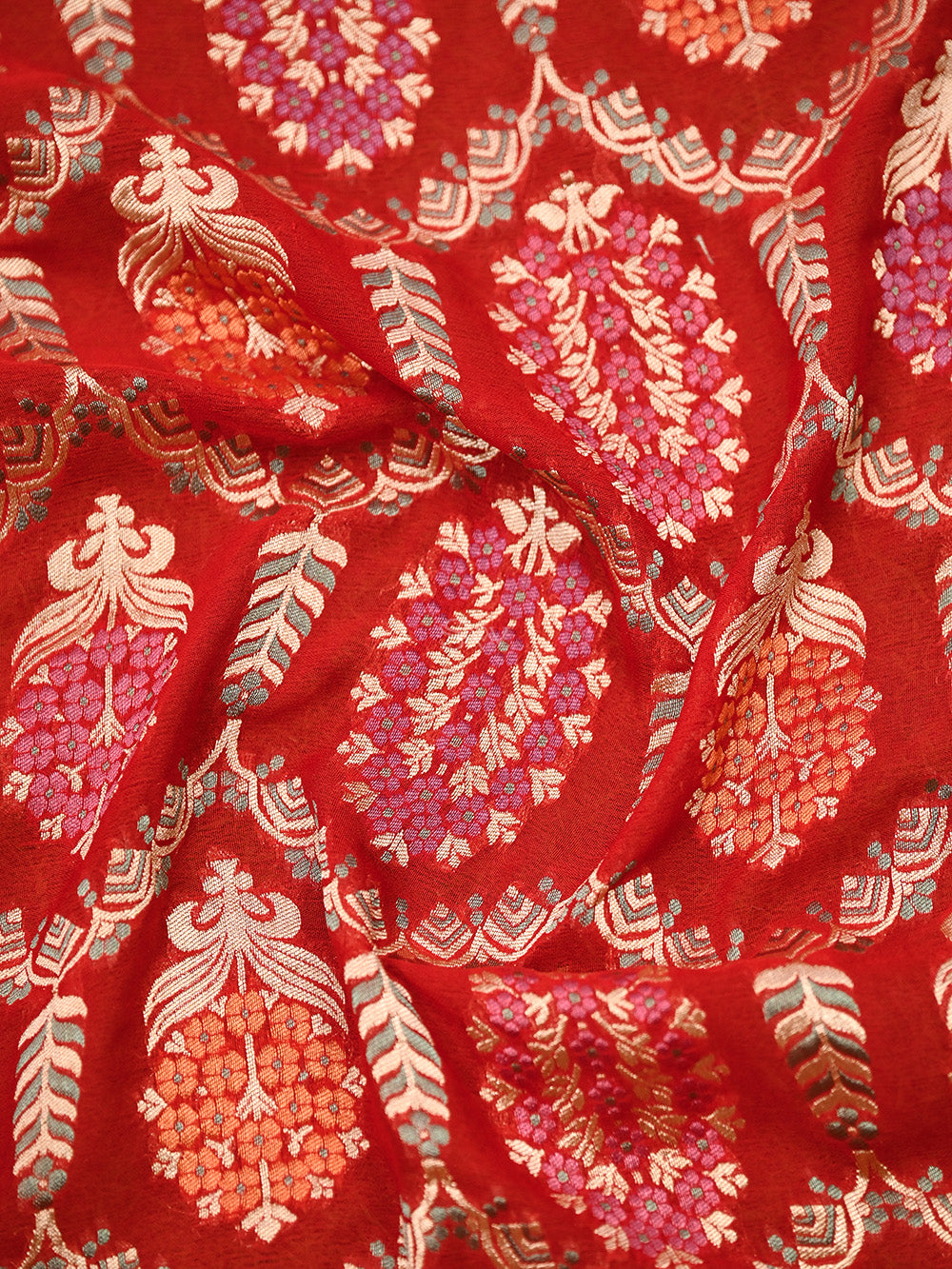 Red Meenakari Khaddi Georgette Handloom Banarasi Suit - Sacred Weaves