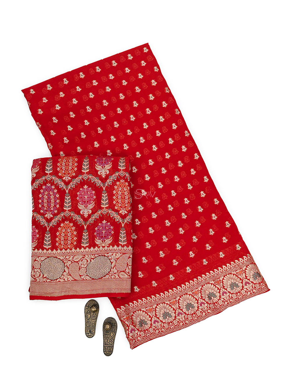 Red Meenakari Khaddi Georgette Handloom Banarasi Suit - Sacred Weaves