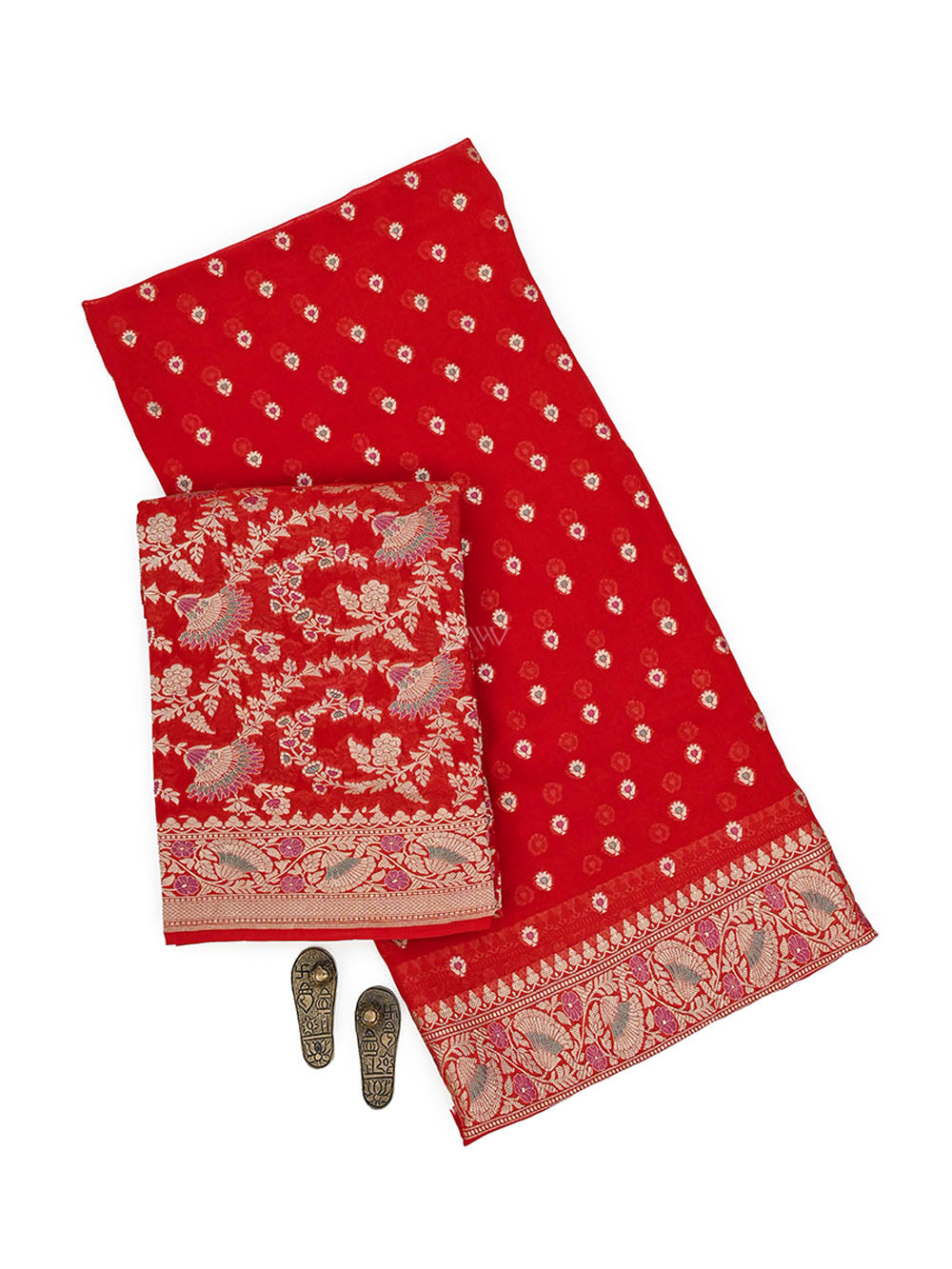 Red Meenakari Khaddi Georgette Handloom Banarasi Suit - Sacred Weaves