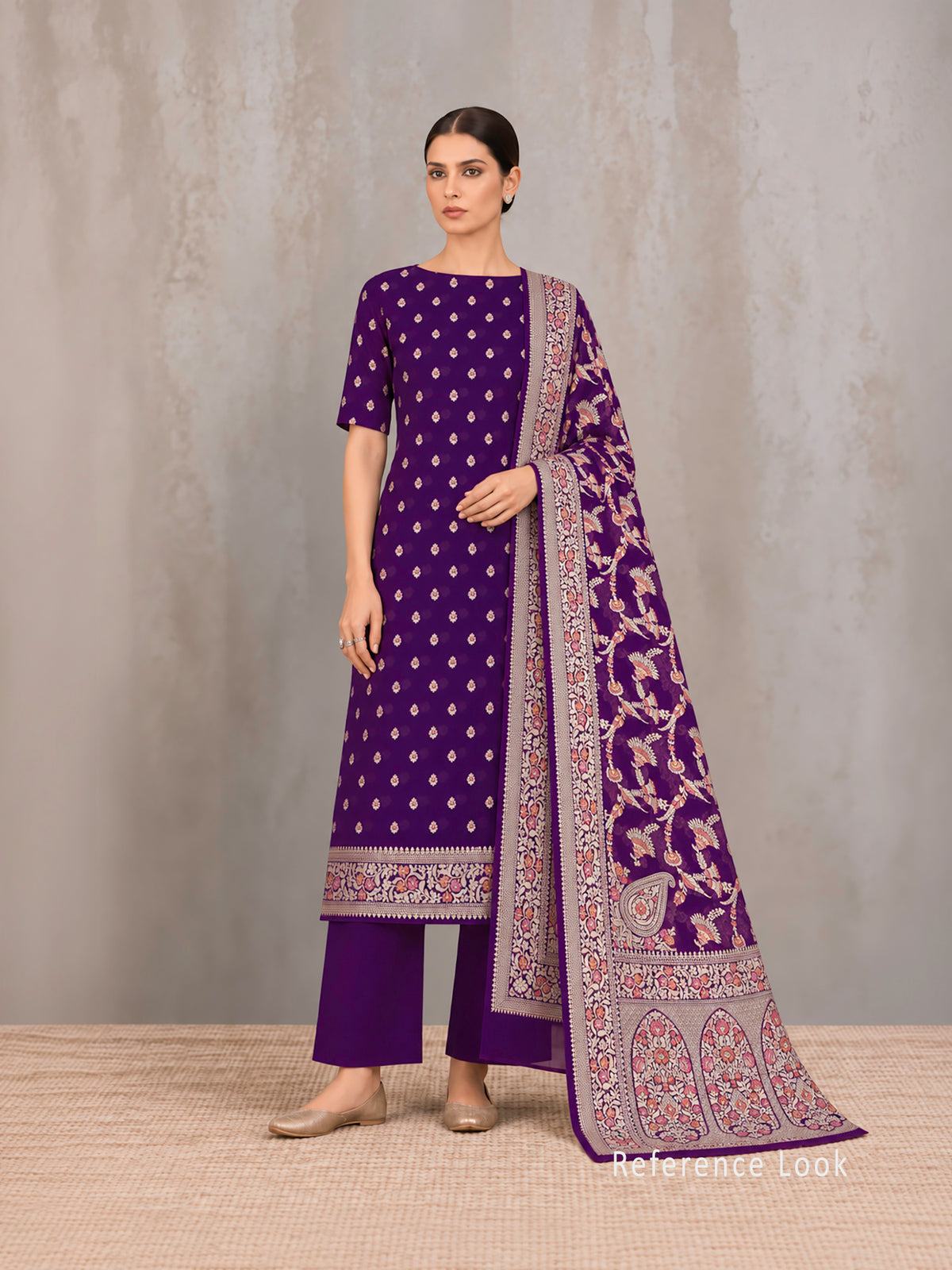 Purple Meenakari Khaddi Georgette Handloom Banarasi Suit - Sacred Weaves