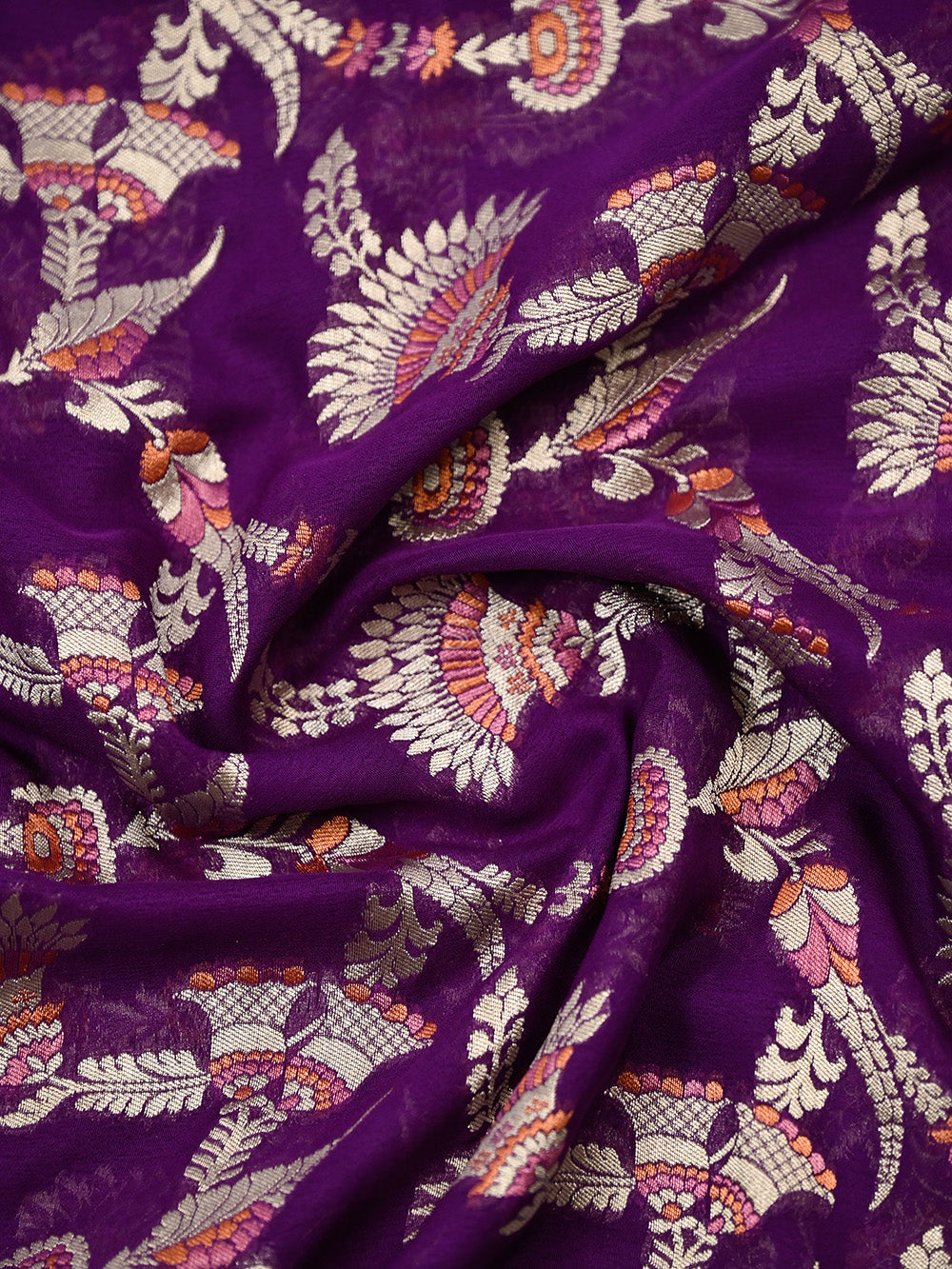 Purple Meenakari Khaddi Georgette Handloom Banarasi Suit - Sacred Weaves