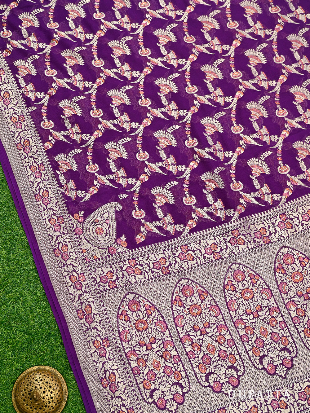 Purple Meenakari Khaddi Georgette Handloom Banarasi Suit - Sacred Weaves