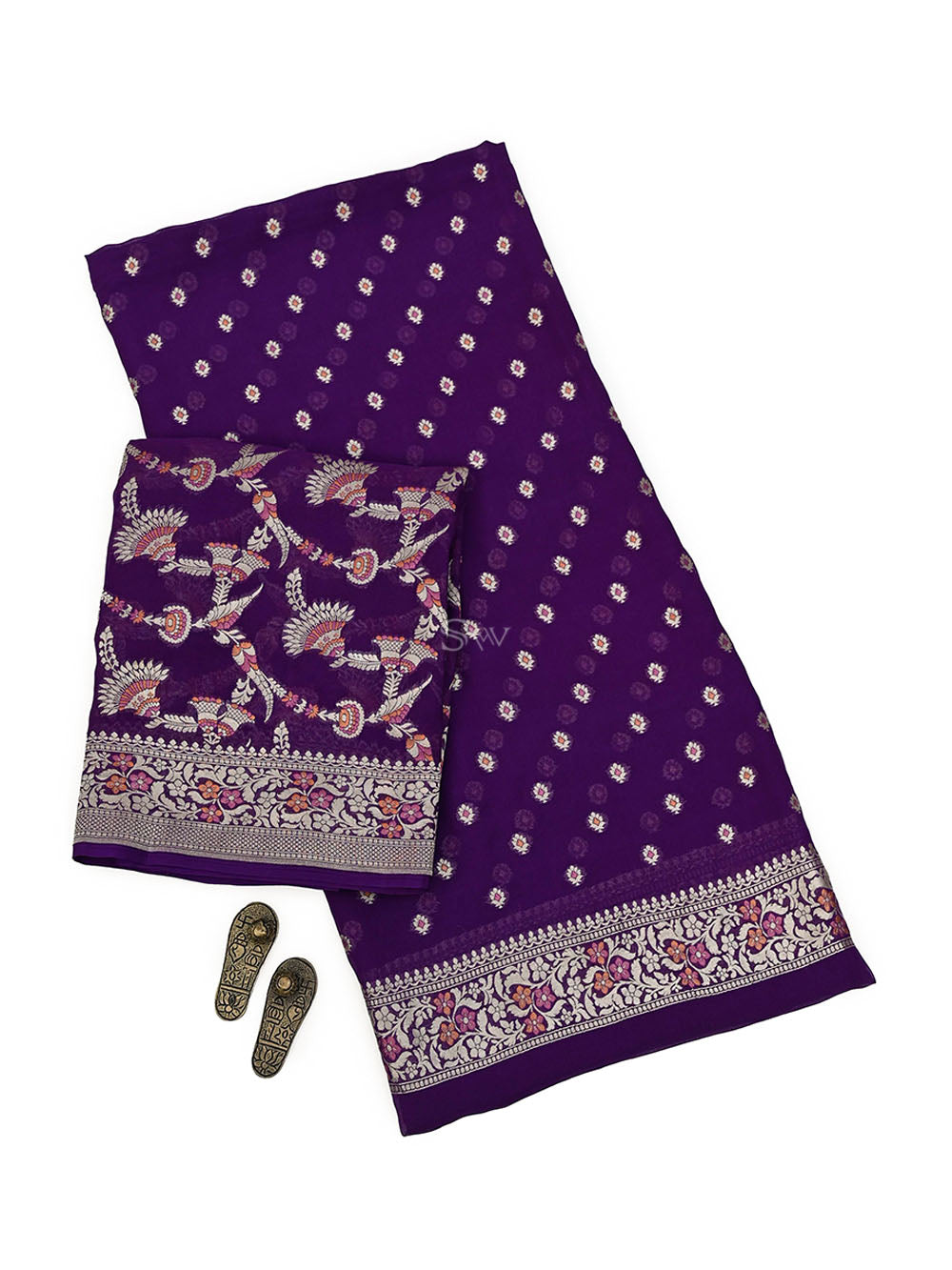 Purple Meenakari Khaddi Georgette Handloom Banarasi Suit - Sacred Weaves