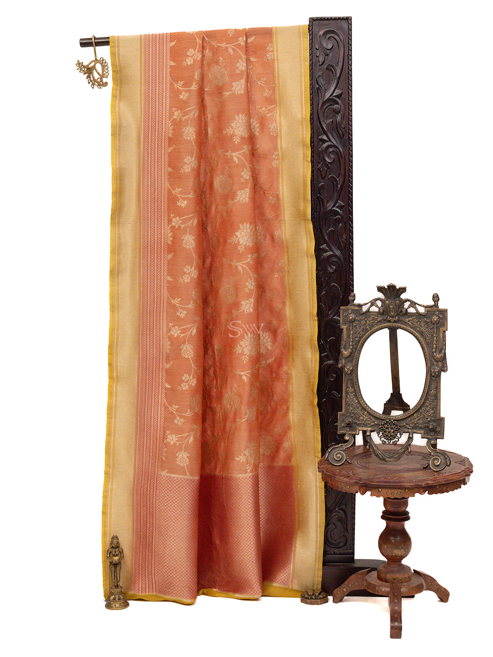 Pastel Rust Shaded Moonga Silk Handloom Banarasi Saree - Sacred Weaves