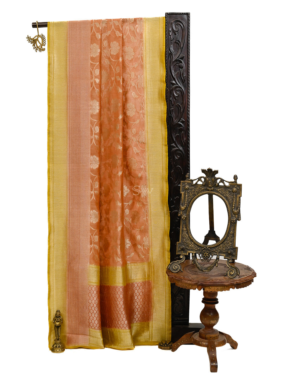 Pastel Orange Jaal Moonga Silk Handloom Banarasi Saree - Sacred Weaves