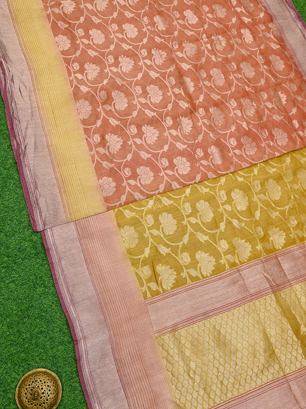 Mustard Shaded Moonga Silk Handloom Banarasi Saree - Sacred Weaves