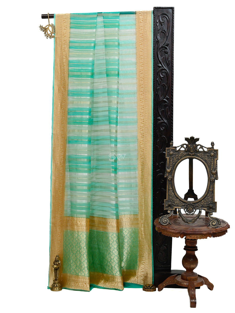 Green Blue Rangkat Organza Handloom Banarasi Saree - Sacred Weaves