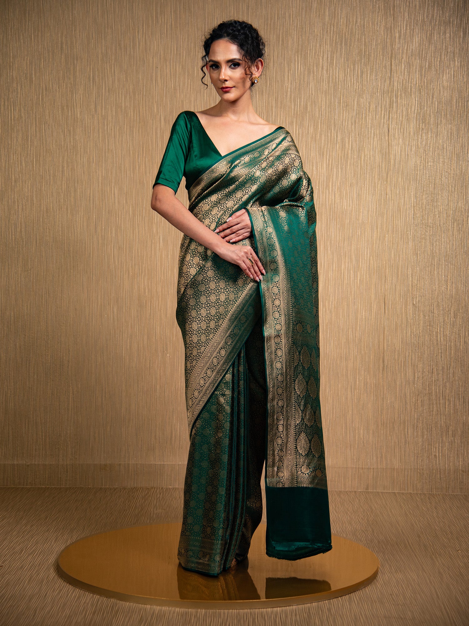 Bottle Green Satin Brocade Handloom Banarasi Saree - Sacred Weaves
