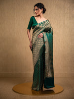 Bottle Green Satin Brocade Handloom Banarasi Saree - Sacred Weaves