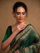 Bottle Green Satin Brocade Handloom Banarasi Saree - Sacred Weaves