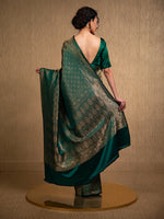 Bottle Green Satin Brocade Handloom Banarasi Saree - Sacred Weaves