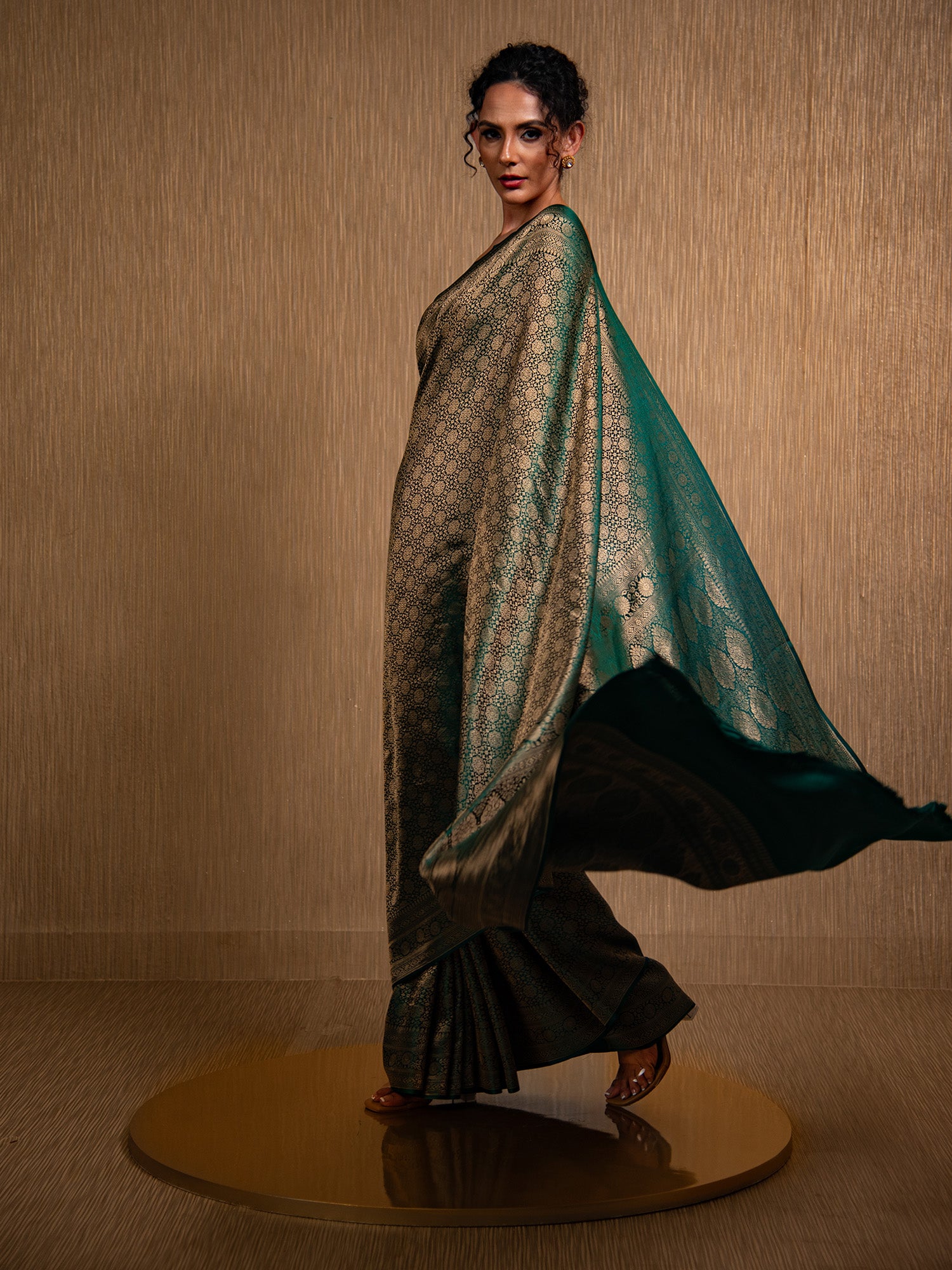 Bottle Green Satin Brocade Handloom Banarasi Saree - Sacred Weaves