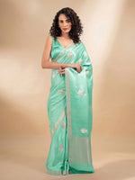 Sea Green Sona Roopa Boota Satin Silk Handloom Banarasi Saree - Sacred Weaves
