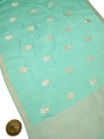 Sea Green Sona Roopa Boota Satin Silk Handloom Banarasi Saree - Sacred Weaves