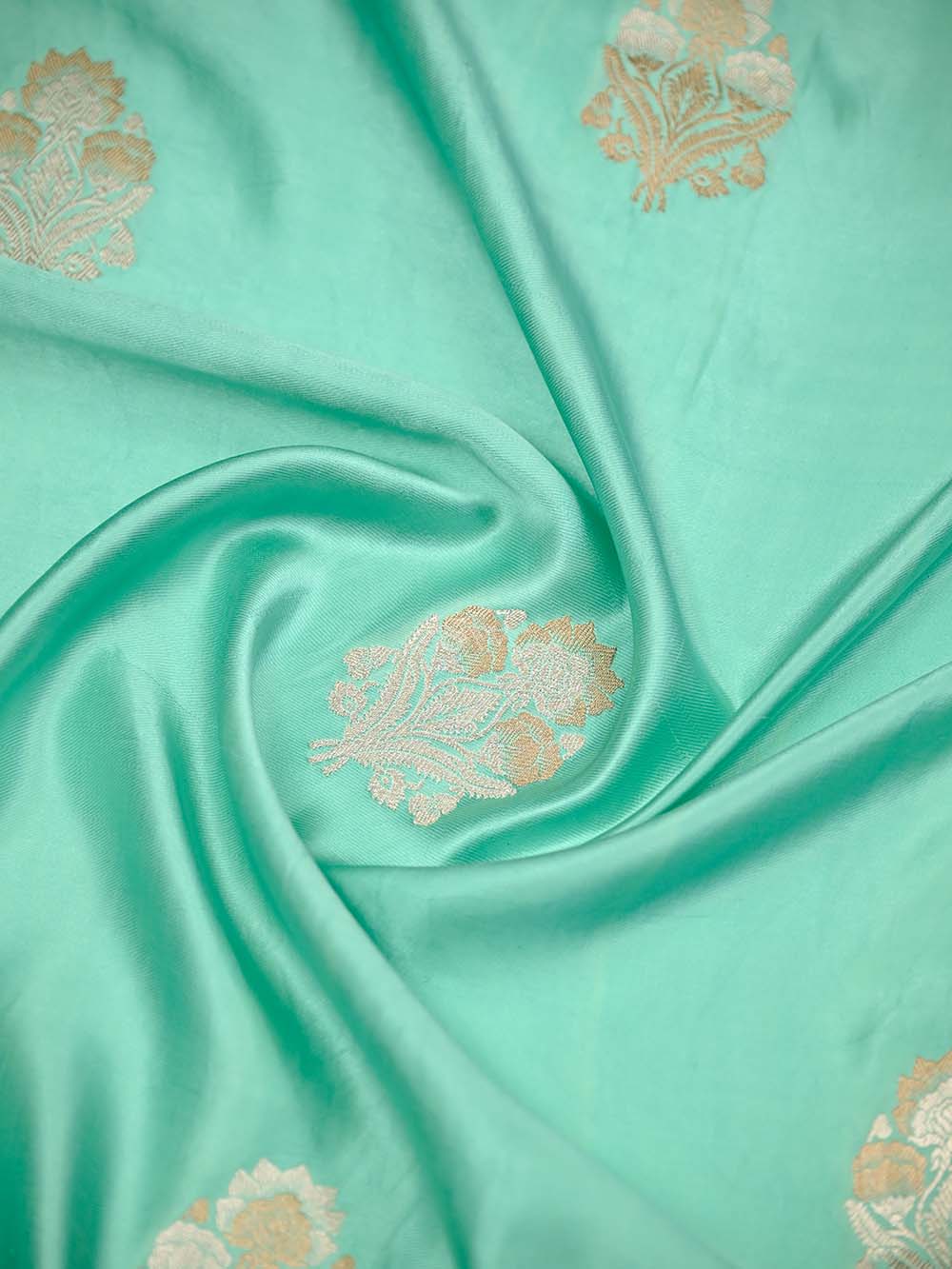 Sea Green Sona Roopa Boota Satin Silk Handloom Banarasi Saree - Sacred Weaves