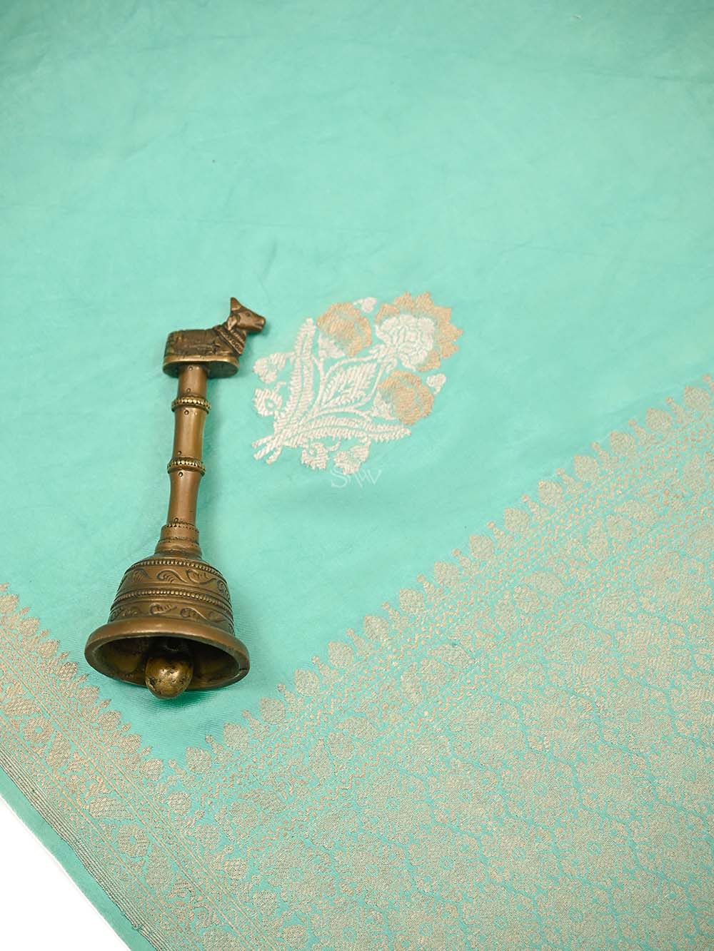 Sea Green Sona Roopa Boota Satin Silk Handloom Banarasi Saree - Sacred Weaves