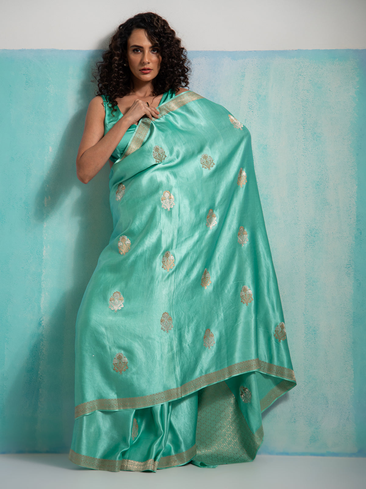 Sea Green Sona Roopa Boota Satin Silk Handloom Banarasi Saree - Sacred Weaves
