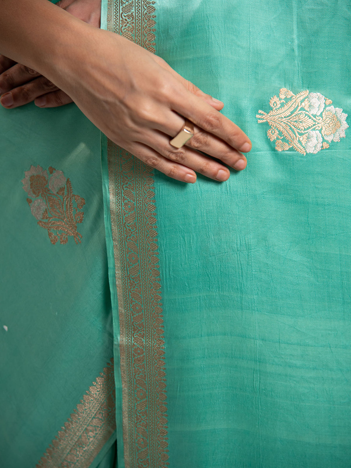 Sea Green Sona Roopa Boota Satin Silk Handloom Banarasi Saree - Sacred Weaves