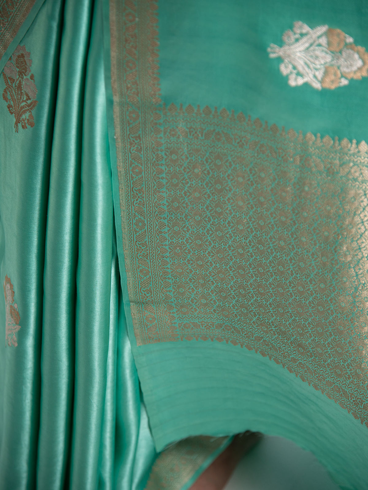 Sea Green Sona Roopa Boota Satin Silk Handloom Banarasi Saree - Sacred Weaves