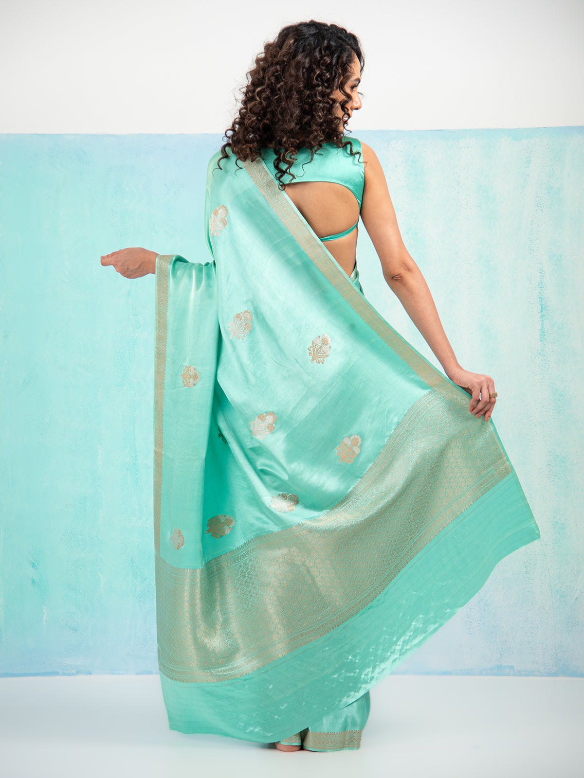 Sea Green Sona Roopa Boota Satin Silk Handloom Banarasi Saree - Sacred Weaves