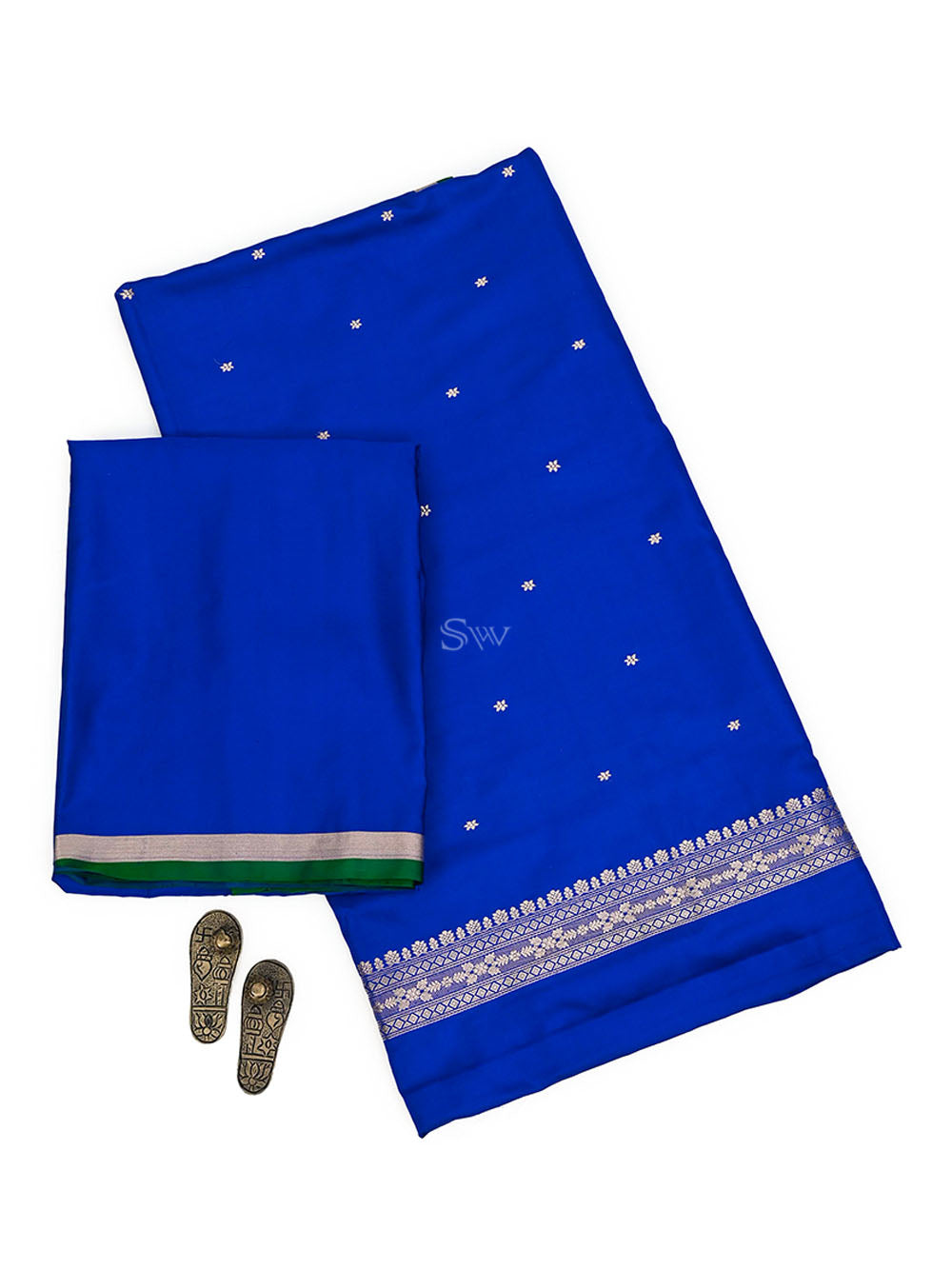 Royal Blue Booti Satin Silk Handloom Banarasi Suit - Sacred Weaves