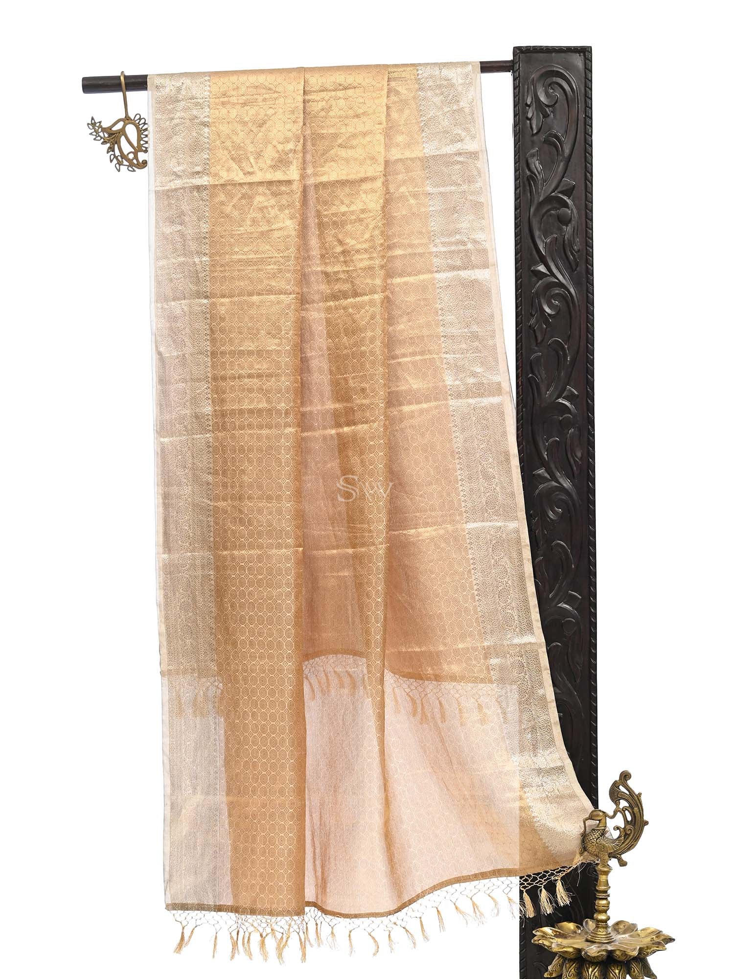 Golden Tissue Brocade Handloom Banarasi Dupatta - Sacred Weaves
