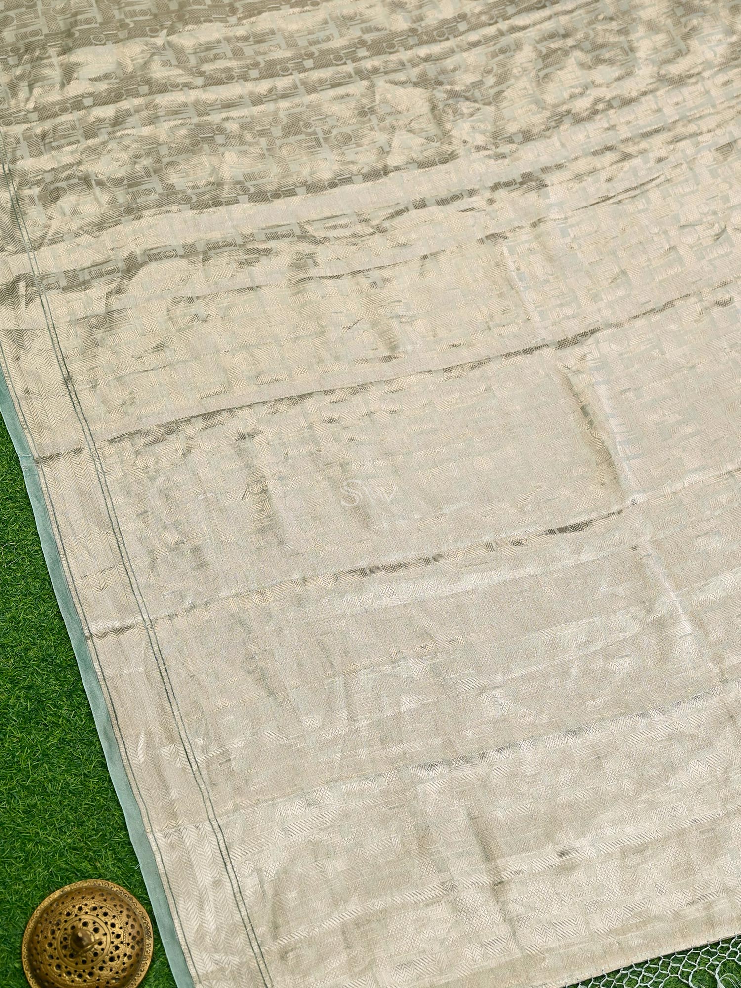 Sea Green Tissue Brocade Handloom Banarasi Dupatta - Sacred Weaves