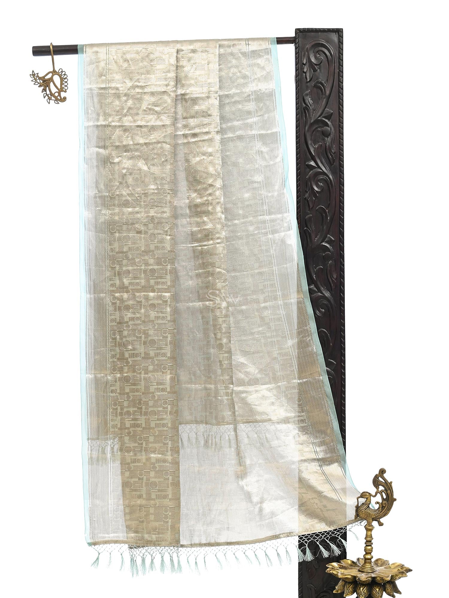 Sea Green Tissue Brocade Handloom Banarasi Dupatta - Sacred Weaves