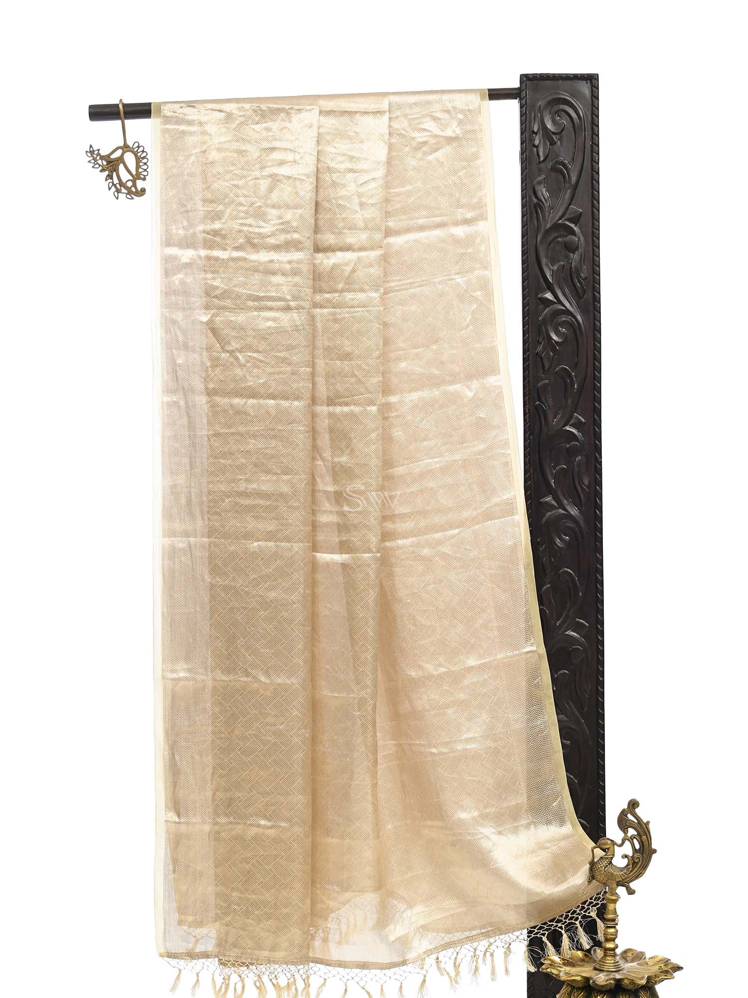 Light Yellow Tissue Brocade Handloom Banarasi Dupatta - Sacred Weaves